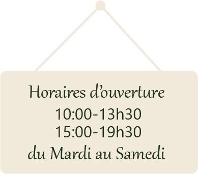 Horaires d'ouverture de l'épicerie : du mardi au samedi de 10h à 13h30 et de 15h à 19h30
